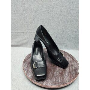 Etienne Aegner Manzoni Womens Black Croc-Embossed Leather Heels Size 8